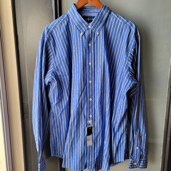 Ralph Lauren Classic Fit Blue Stripe 100% Cotton Long Sleeve Shirt XL New - Picture 1 of 10